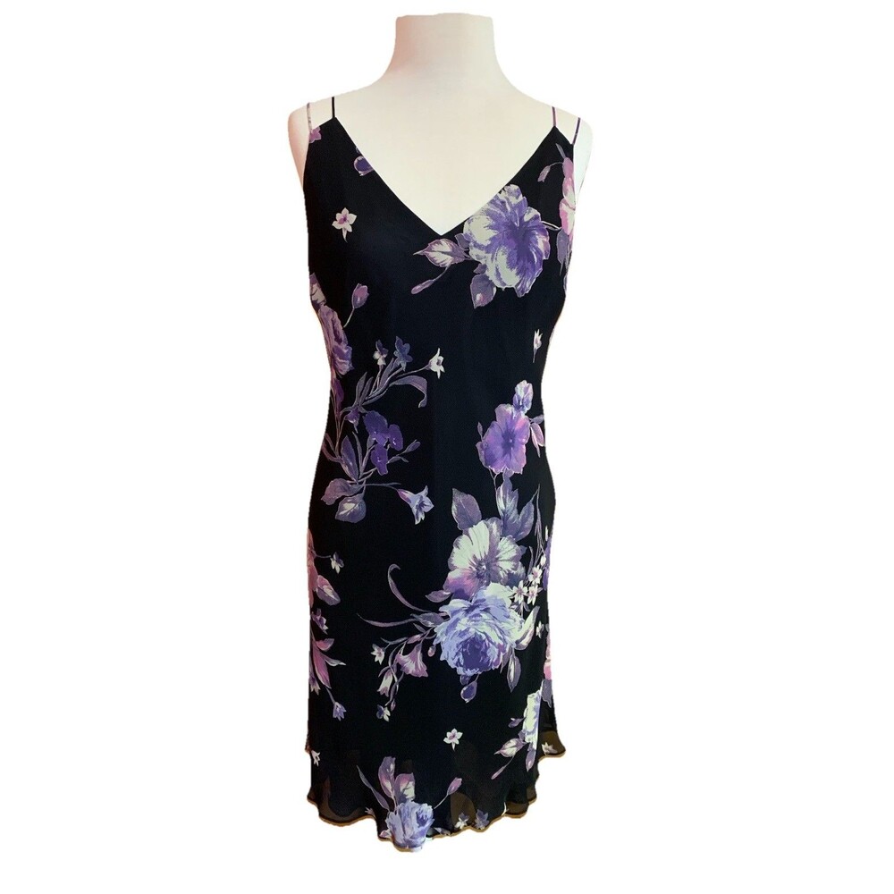 Vintage Y2K Strappy Floral Slip Dress Wedding Guest Flouncy Size 14 Evan Picone